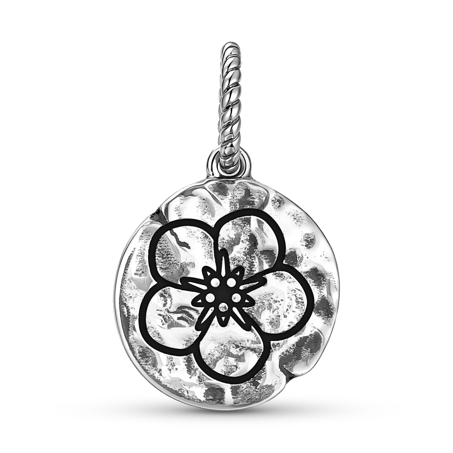 Flowers Forget Me Not Symbol 925 Sterling Silver Hand Textured Dangle Charm For Charm Bracelets