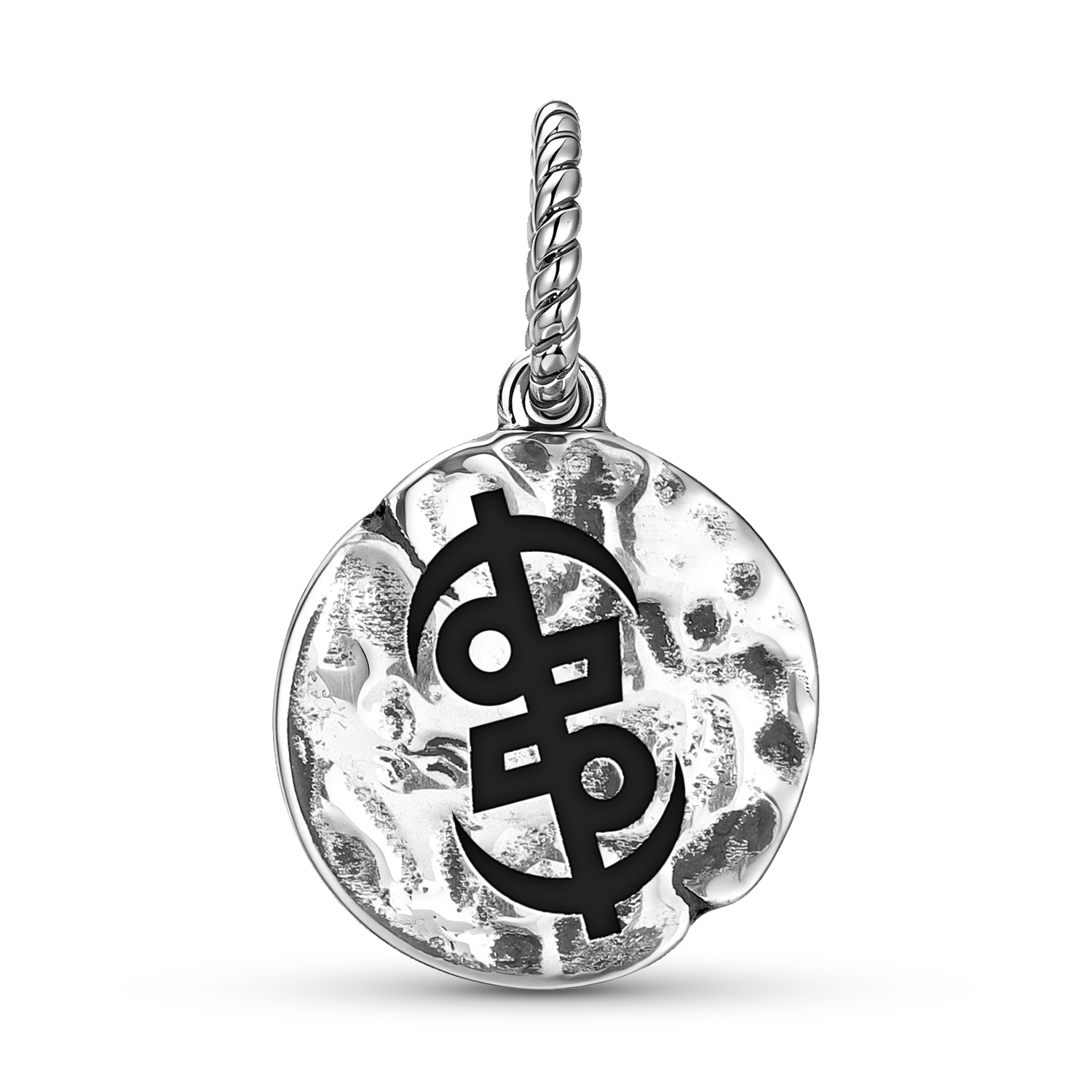 Okuafo Pa Symbol 925 Sterling Silver Hand Textured Dangle Charm For Charm Bracelets