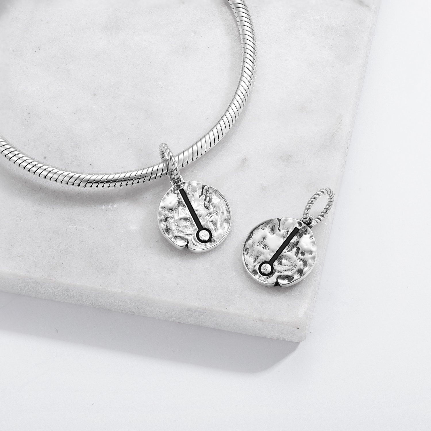 Native Rock Art Positive Spirit Power Symbol 925 Sterling Silver Hand Textured Dangle Charm For Charm Bracelets