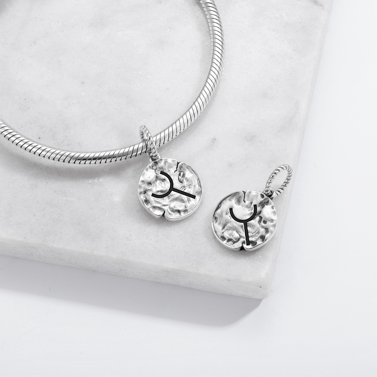Native Rock Art Strength Of Divide Symbol 925 Sterling Silver Hand Textured Dangle Charm For Charm Bracelets
